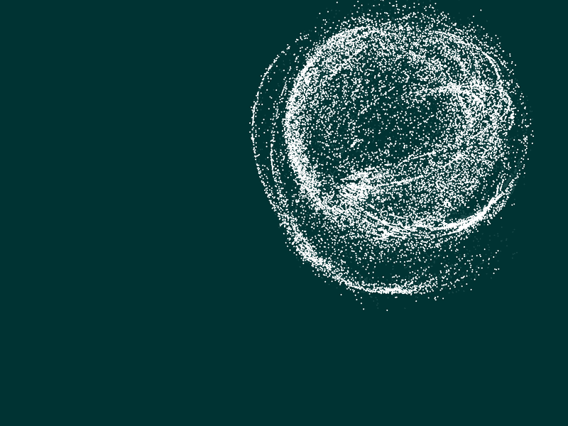 Green background with white particles swarming in a circle